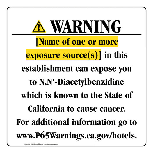 California Prop 65 Hotel Warning Sign CAWE-40099