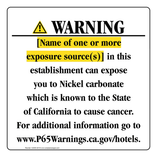 California Prop 65 Hotel Warning Sign CAWE-40115