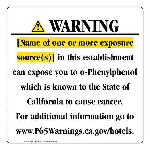 California Prop 65 Hotel Warning Sign CAWE-40189