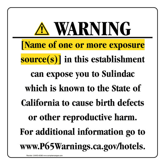 California Prop 65 Hotel Warning Sign CAWE-40380