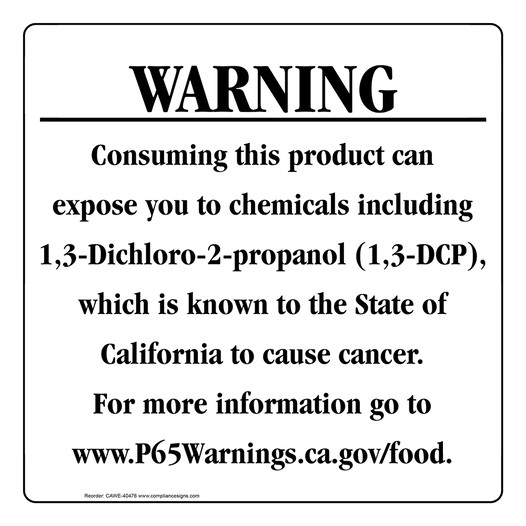 California Prop 65 Food Warning Sign CAWE-40476