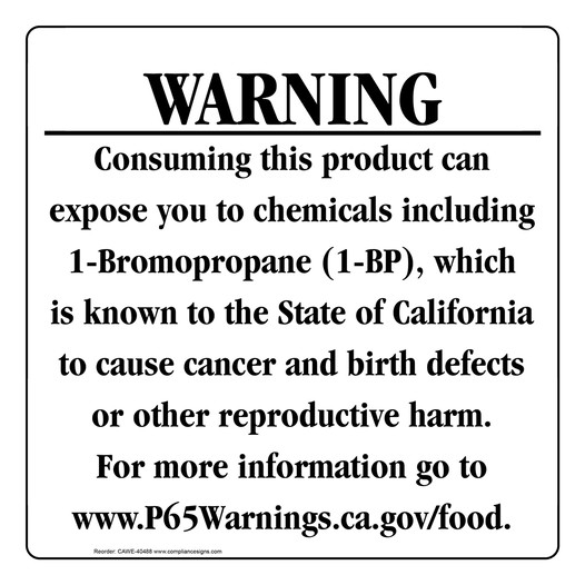 California Prop 65 Food Warning Sign CAWE-40488