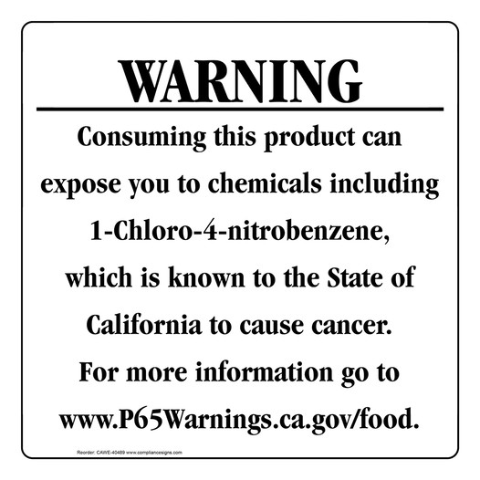 California Prop 65 Food Warning Sign CAWE-40489