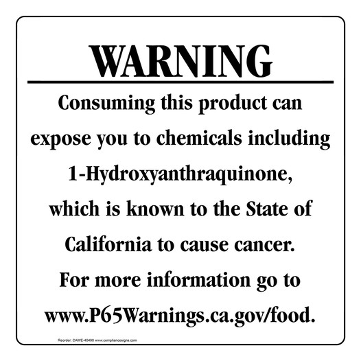 California Prop 65 Food Warning Sign CAWE-40490