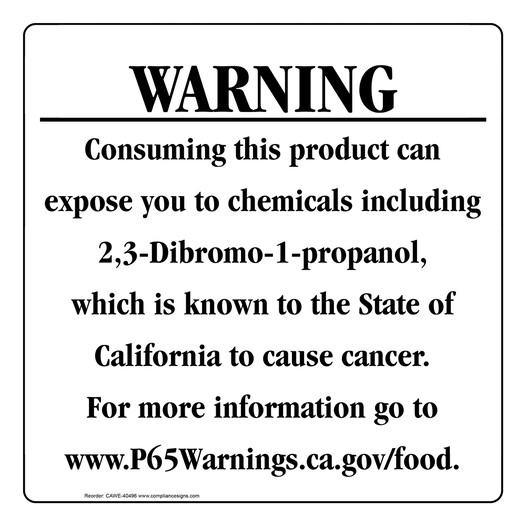 California Prop 65 Food Warning Sign CAWE-40496