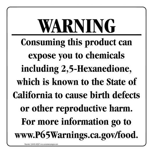 California Prop 65 Food Warning Sign CAWE-40507