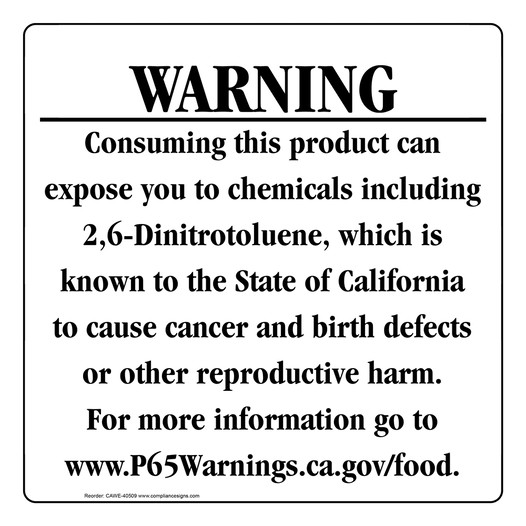California Prop 65 Food Warning Sign CAWE-40509