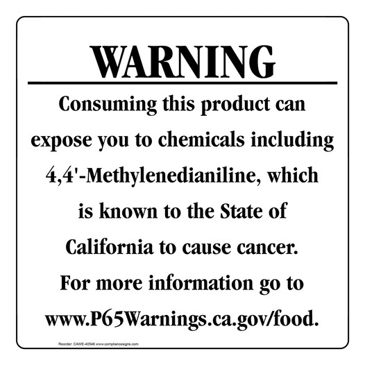 California Prop 65 Food Warning Sign CAWE-40546