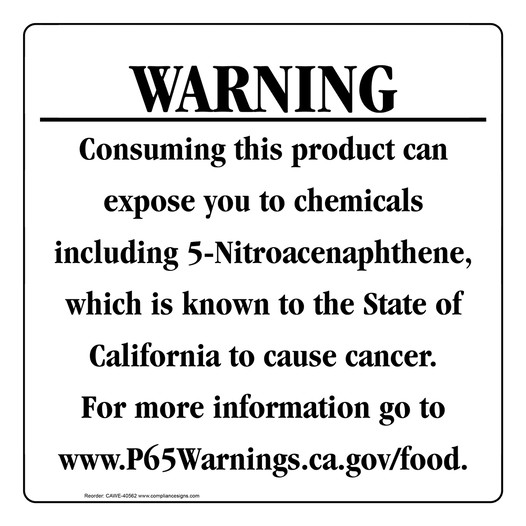 California Prop 65 Food Warning Sign CAWE-40562