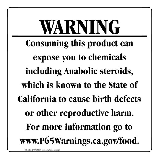 California Prop 65 Food Warning Sign CAWE-40596
