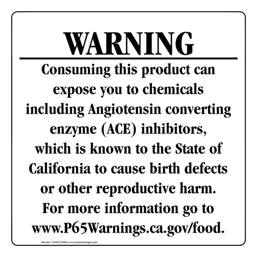 California Prop 65 Food Warning Sign CAWE-40599