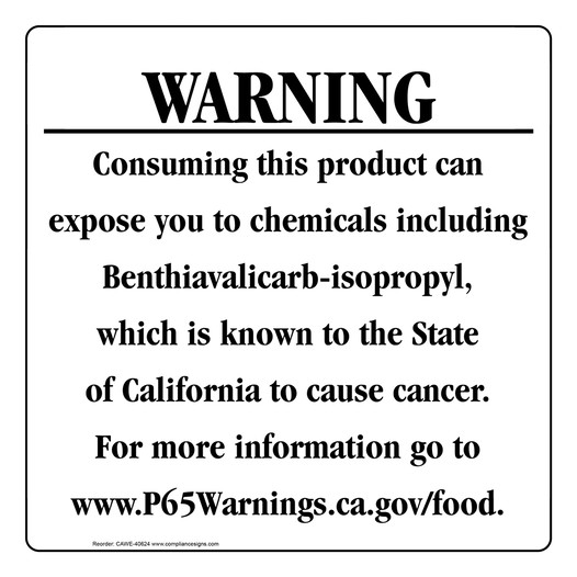 California Prop 65 Food Warning Sign CAWE-40624
