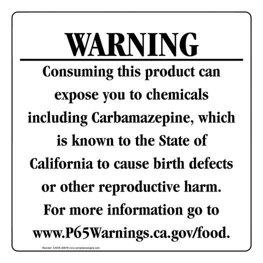 California Prop 65 Food Warning Sign CAWE-40679