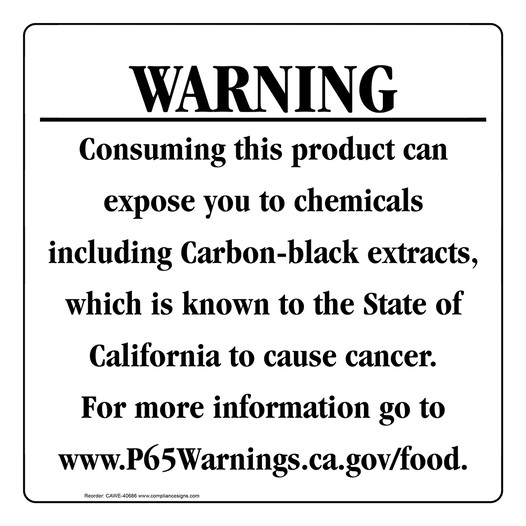 California Prop 65 Food Warning Sign CAWE-40686