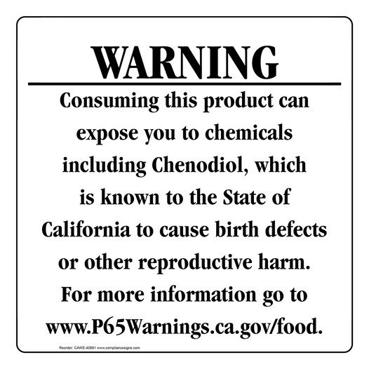 California Prop 65 Food Warning Sign CAWE-40691