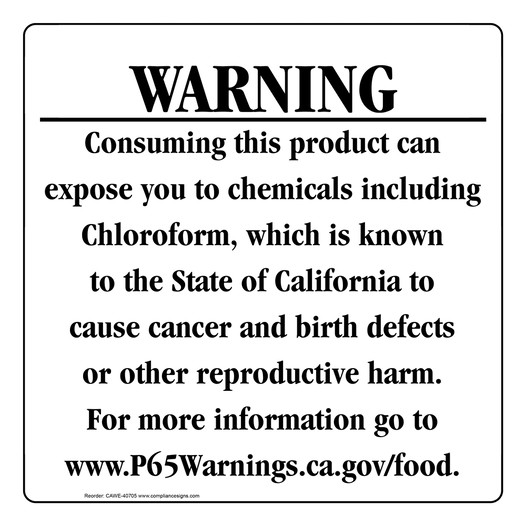 California Prop 65 Food Warning Sign CAWE-40705