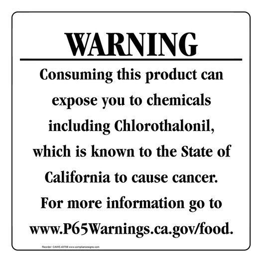 California Prop 65 Food Warning Sign CAWE-40708