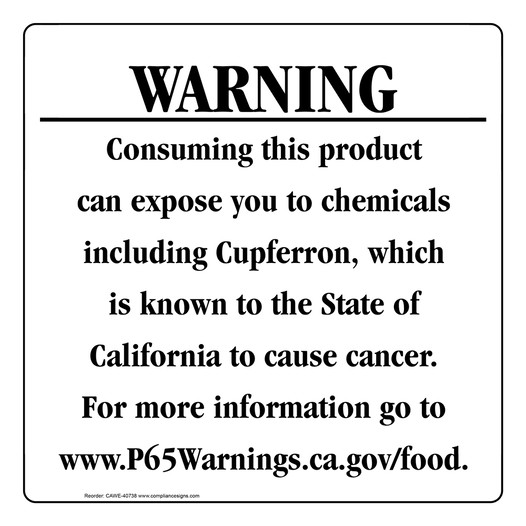 California Prop 65 Food Warning Sign CAWE-40738