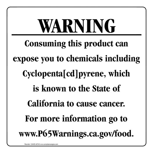 California Prop 65 Food Warning Sign CAWE-40743