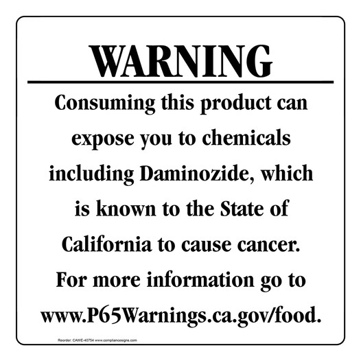 California Prop 65 Food Warning Sign CAWE-40754