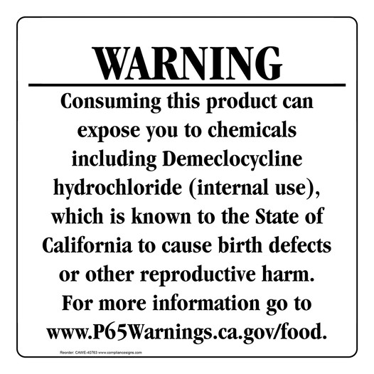 California Prop 65 Food Warning Sign CAWE-40763