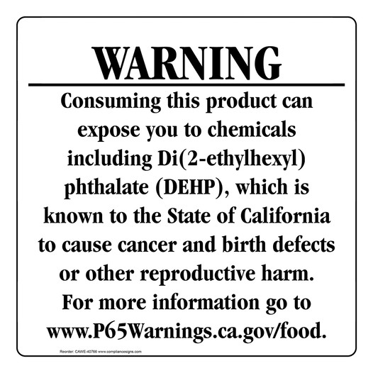 California Prop 65 Food Warning Sign CAWE-40766