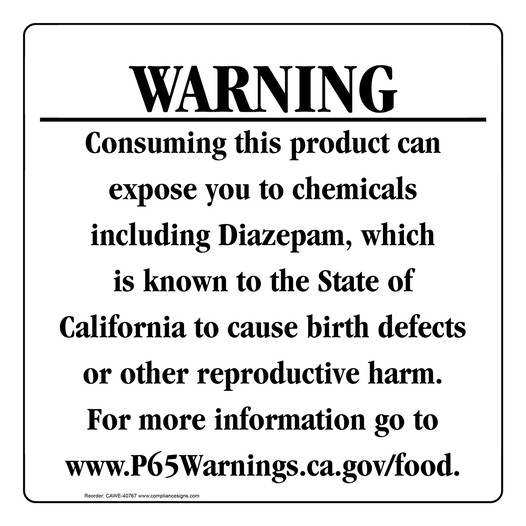 California Prop 65 Food Warning Sign CAWE-40767