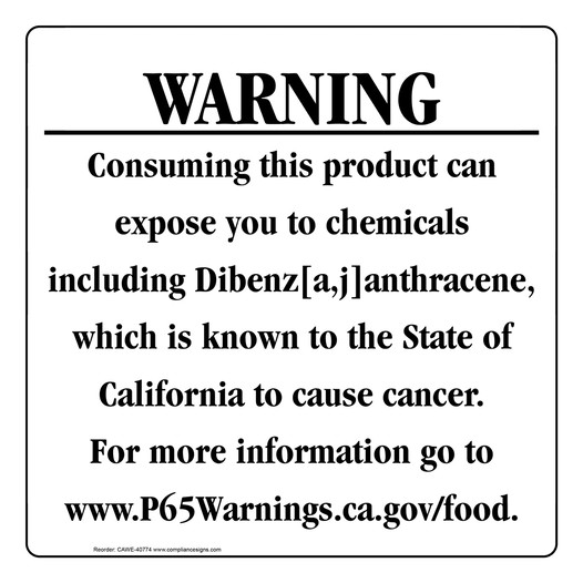 California Prop 65 Food Warning Sign CAWE-40774