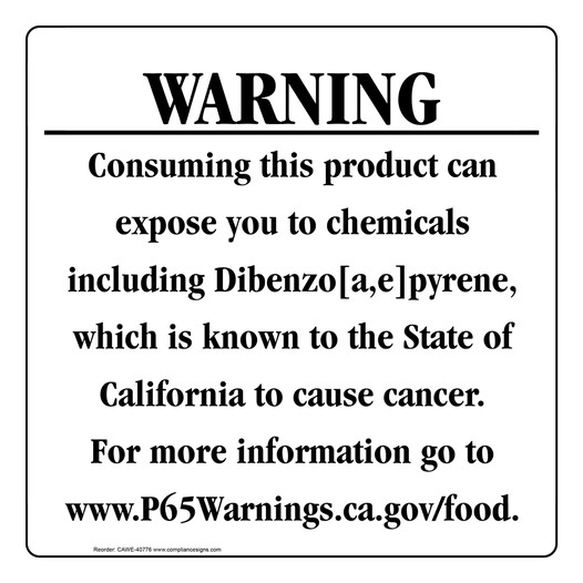 California Prop 65 Food Warning Sign CAWE-40776