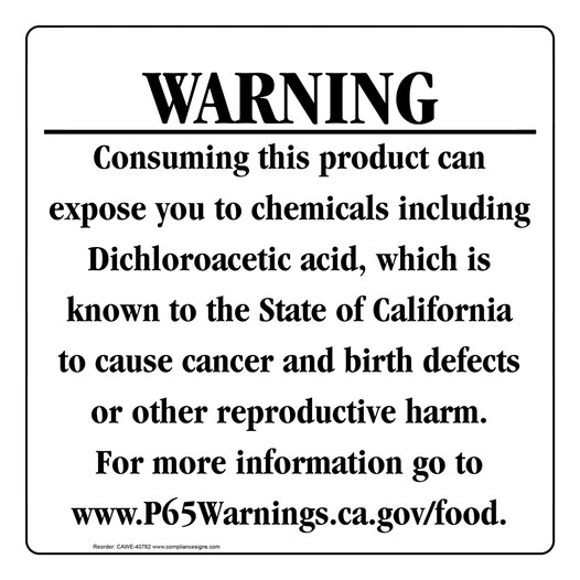 California Prop 65 Food Warning Sign CAWE-40782