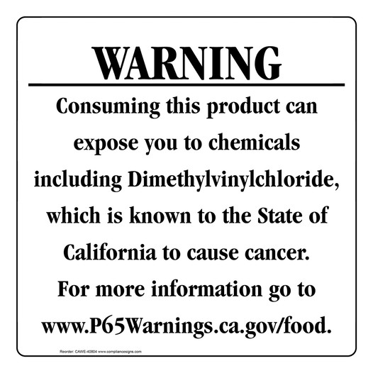 California Prop 65 Food Warning Sign CAWE-40804