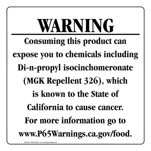 California Prop 65 Food Warning Sign CAWE-40811