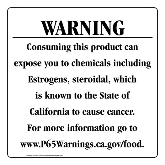 California Prop 65 Food Warning Sign CAWE-40836