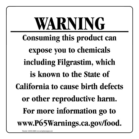 California Prop 65 Food Warning Sign CAWE-40865