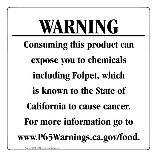 California Prop 65 Food Warning Sign CAWE-40875