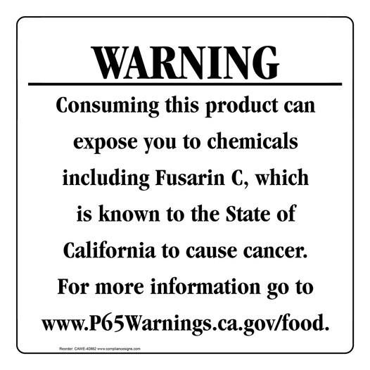 California Prop 65 Food Warning Sign CAWE-40882