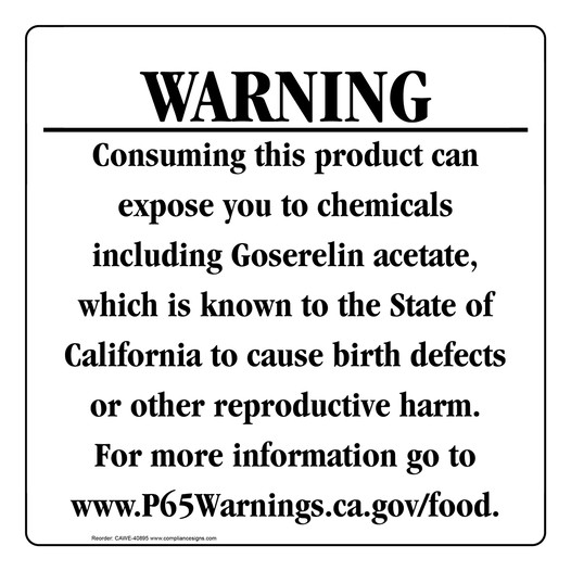 California Prop 65 Food Warning Sign CAWE-40895