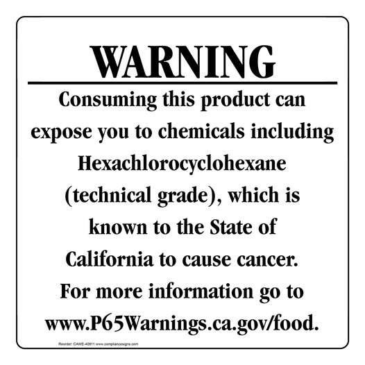 California Prop 65 Food Warning Sign CAWE-40911