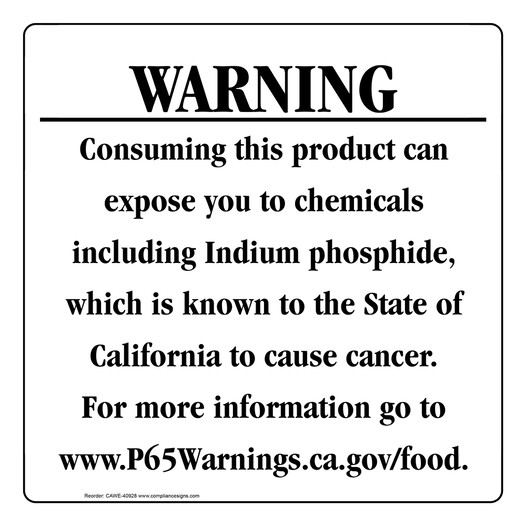 California Prop 65 Food Warning Sign CAWE-40928