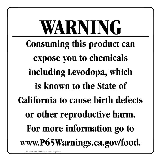 California Prop 65 Food Warning Sign CAWE-40949
