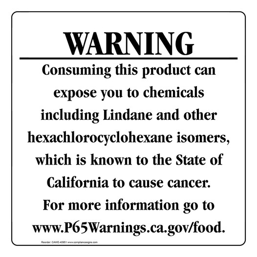 California Prop 65 Food Warning Sign CAWE-40951
