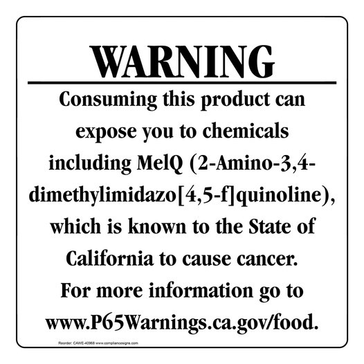 California Prop 65 Food Warning Sign CAWE-40968