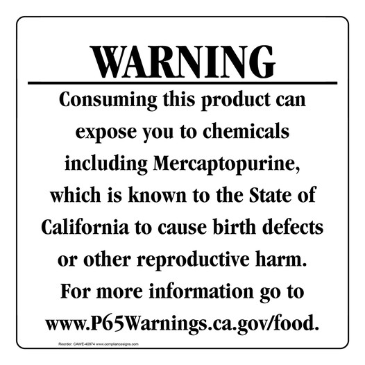 California Prop 65 Food Warning Sign CAWE-40974