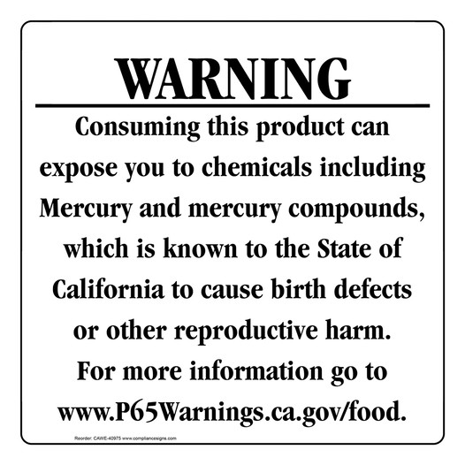 California Prop 65 Food Warning Sign CAWE-40975