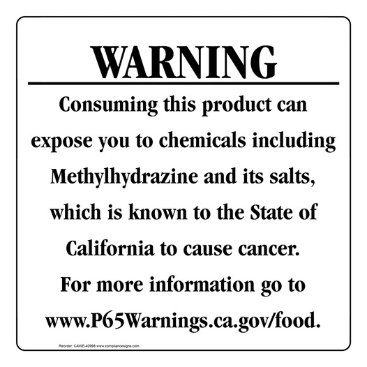 California Prop 65 Food Warning Sign CAWE-40998