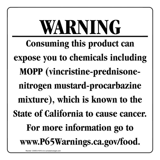 California Prop 65 Food Warning Sign CAWE-41016