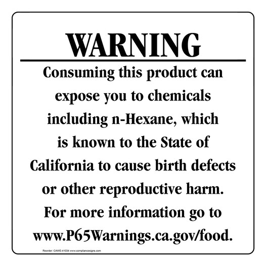 California Prop 65 Food Warning Sign CAWE-41034