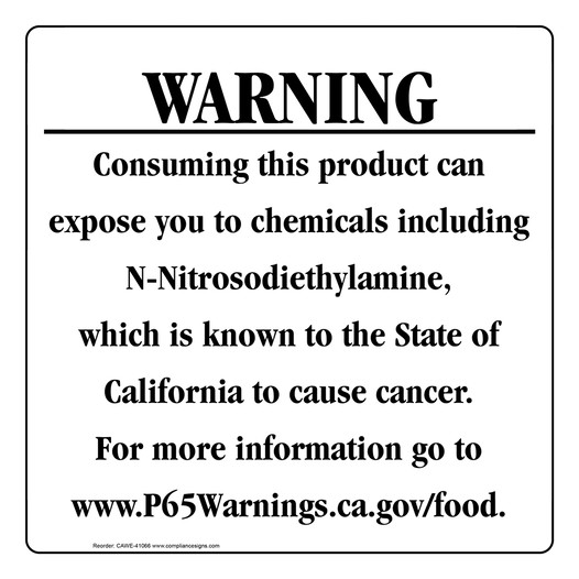 California Prop 65 Food Warning Sign CAWE-41066
