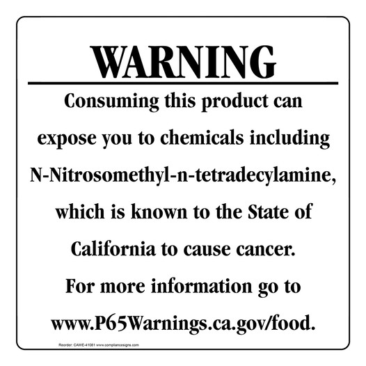 California Prop 65 Food Warning Sign CAWE-41081
