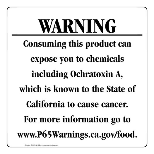 California Prop 65 Food Warning Sign CAWE-41102